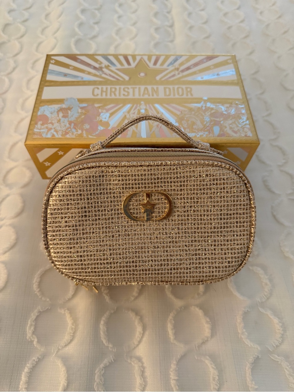 Dior Gold Glitter Top Handle Cosmetic Bag